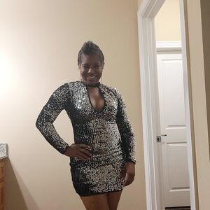 Privy Silver and Black Sequin Mini Dress